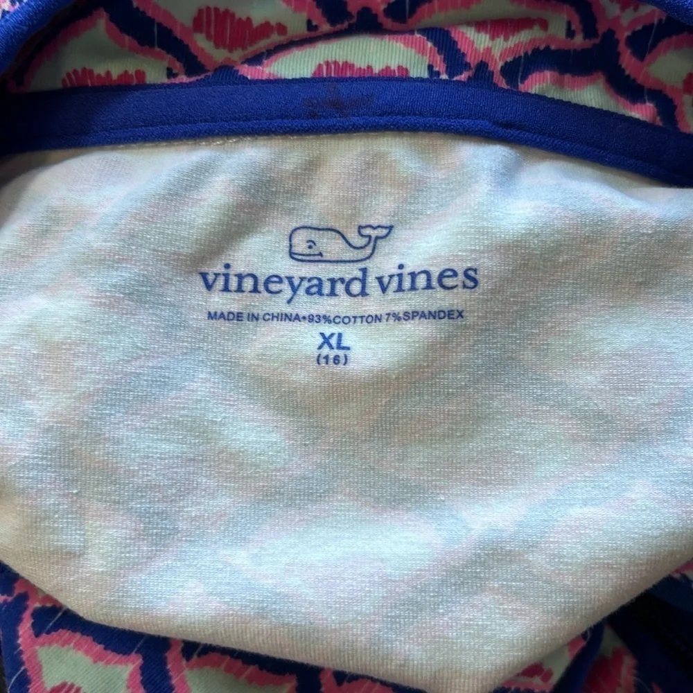 Vineyard Vines Girls Whale Tail Square Full Zip Jacket Blue Pink Sz 16